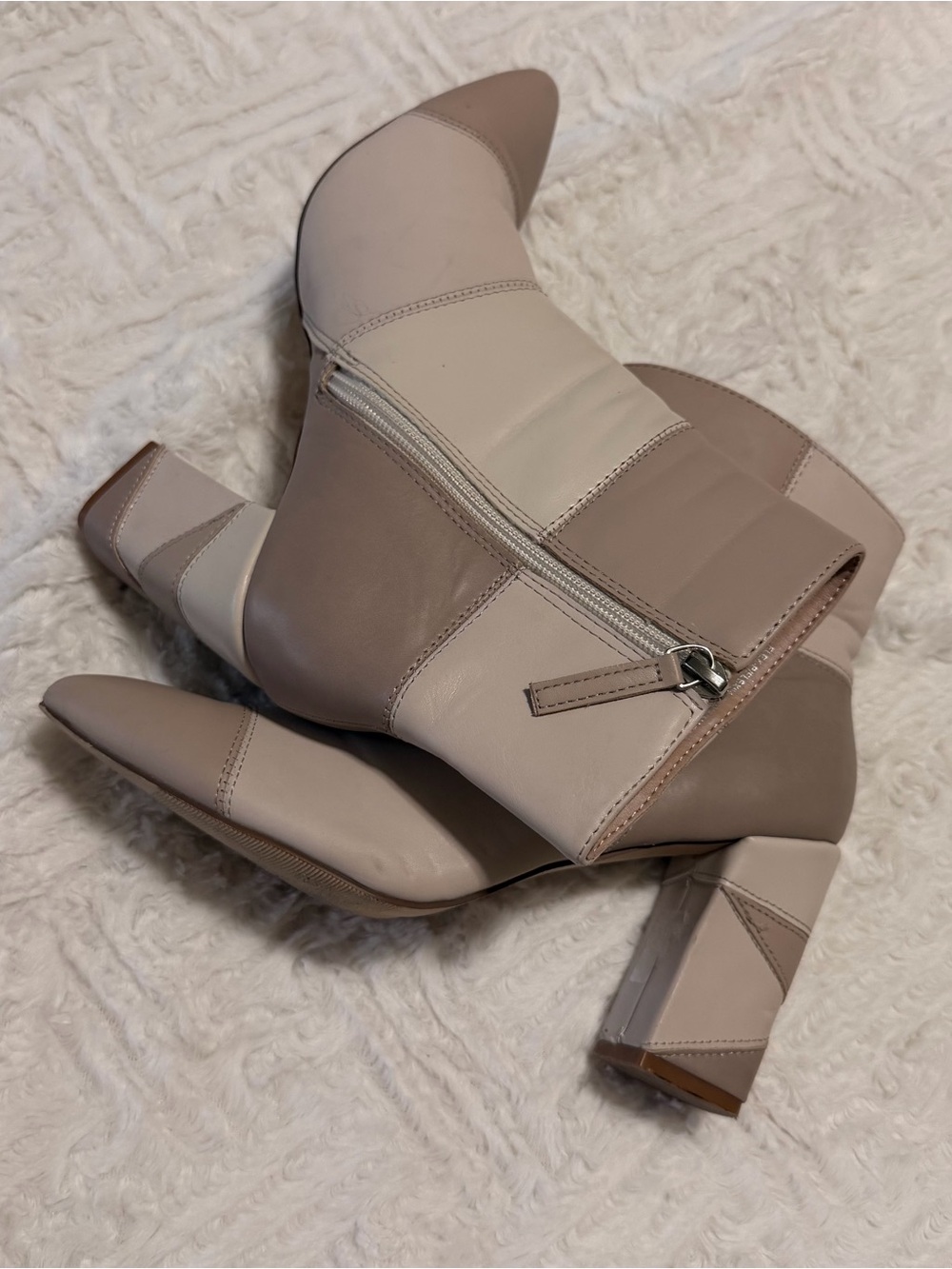 Madden Girl Two-Tone Beige and Taupe Block Heel Ankle Boots